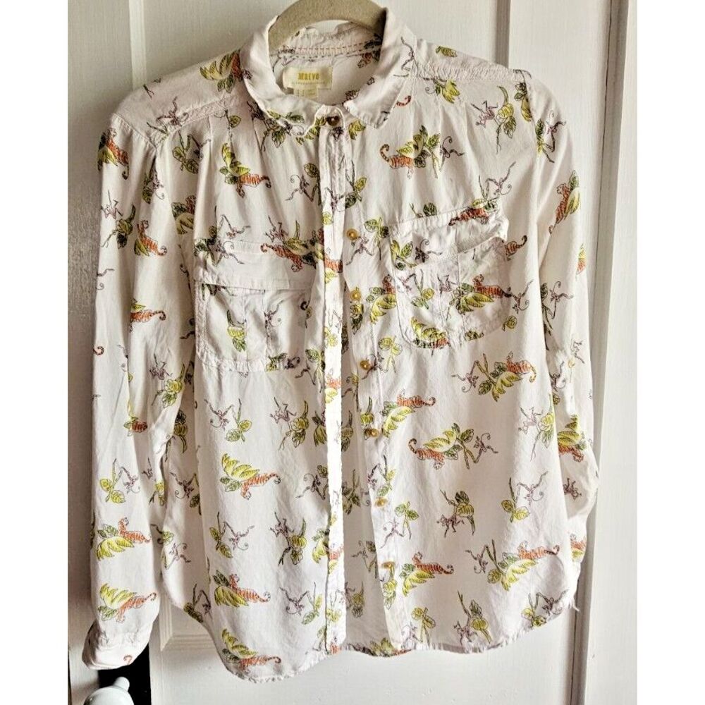 maeve anthropologie women Sz 4 floral print long sleeve button-up shirt‎ Rayon